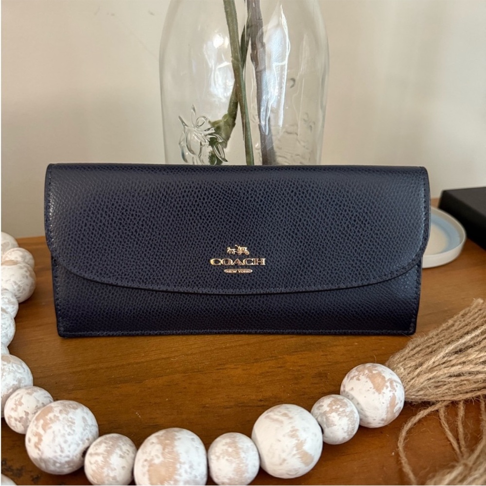 Coach Navy Blue Leather Women's Clutch Wallet